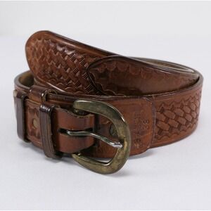 Bianchi 38 Mens Leather Basketweave Holster Belt Solid Brass Buckle USA Made